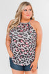 What About Now Leopard Halter Tank Top- Grey