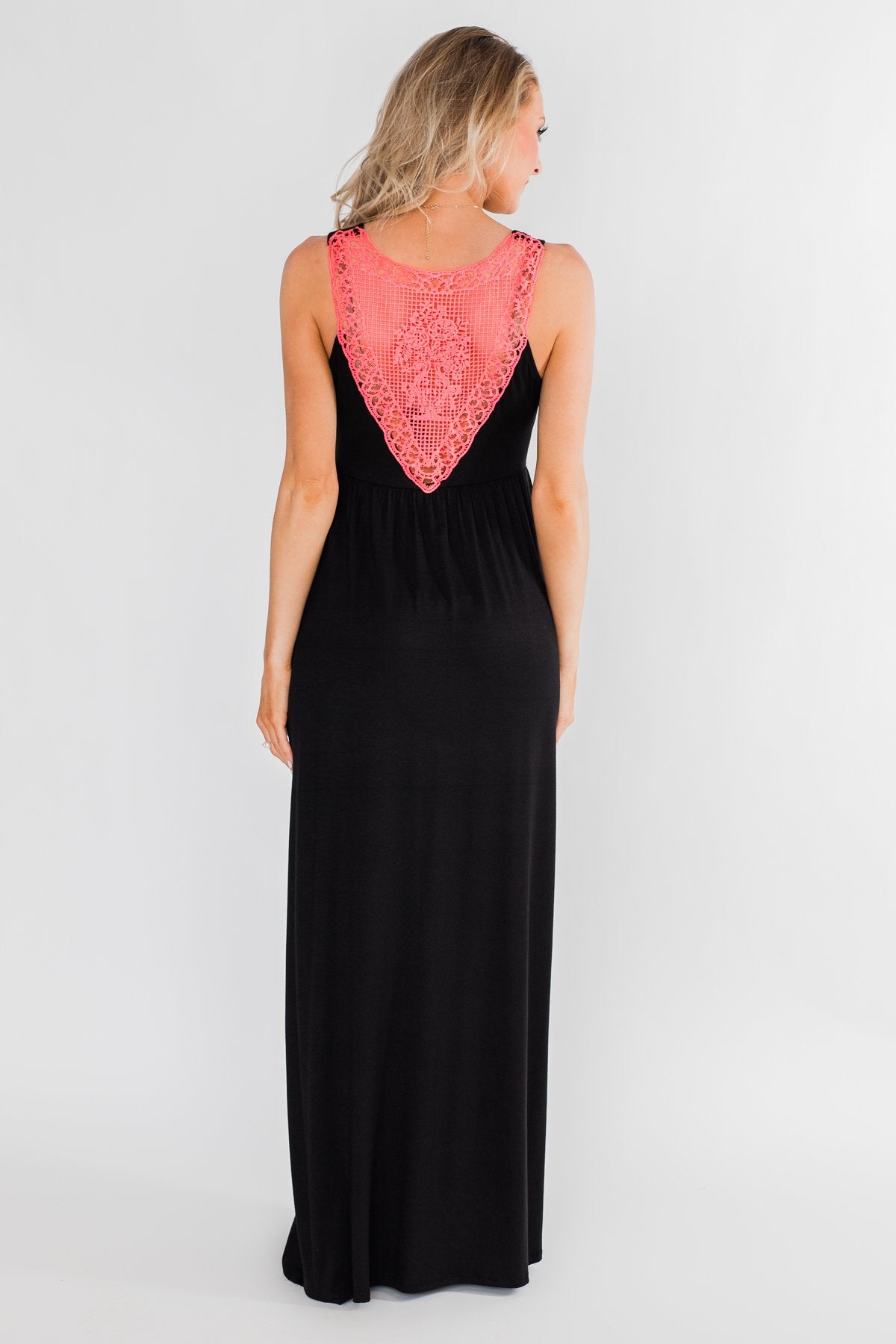 Brand New Start Crochet Maxi Dress- Neon Pink & Black