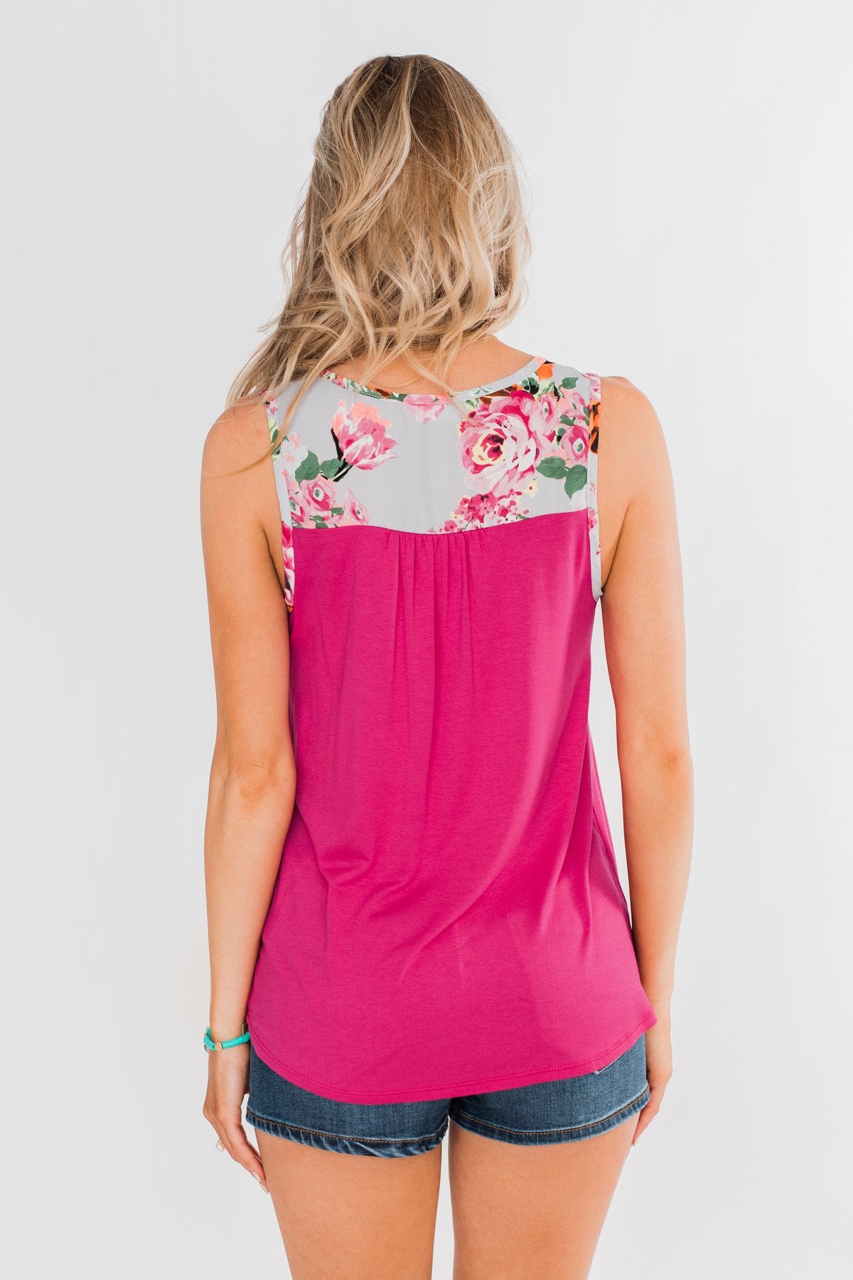 Listen To Your Heart Floral Tank Top- Fuchsia