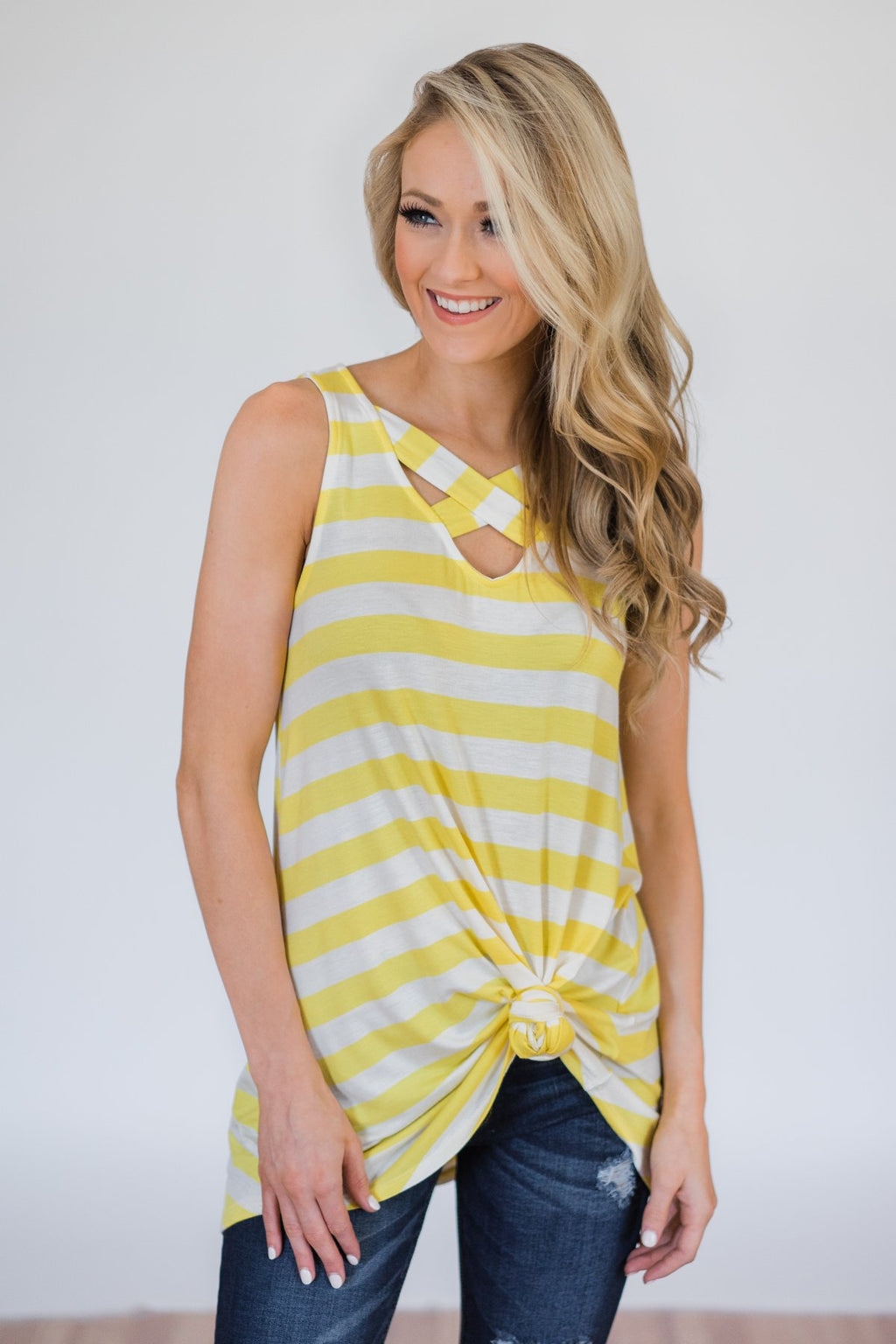 yellow and white striped tank top