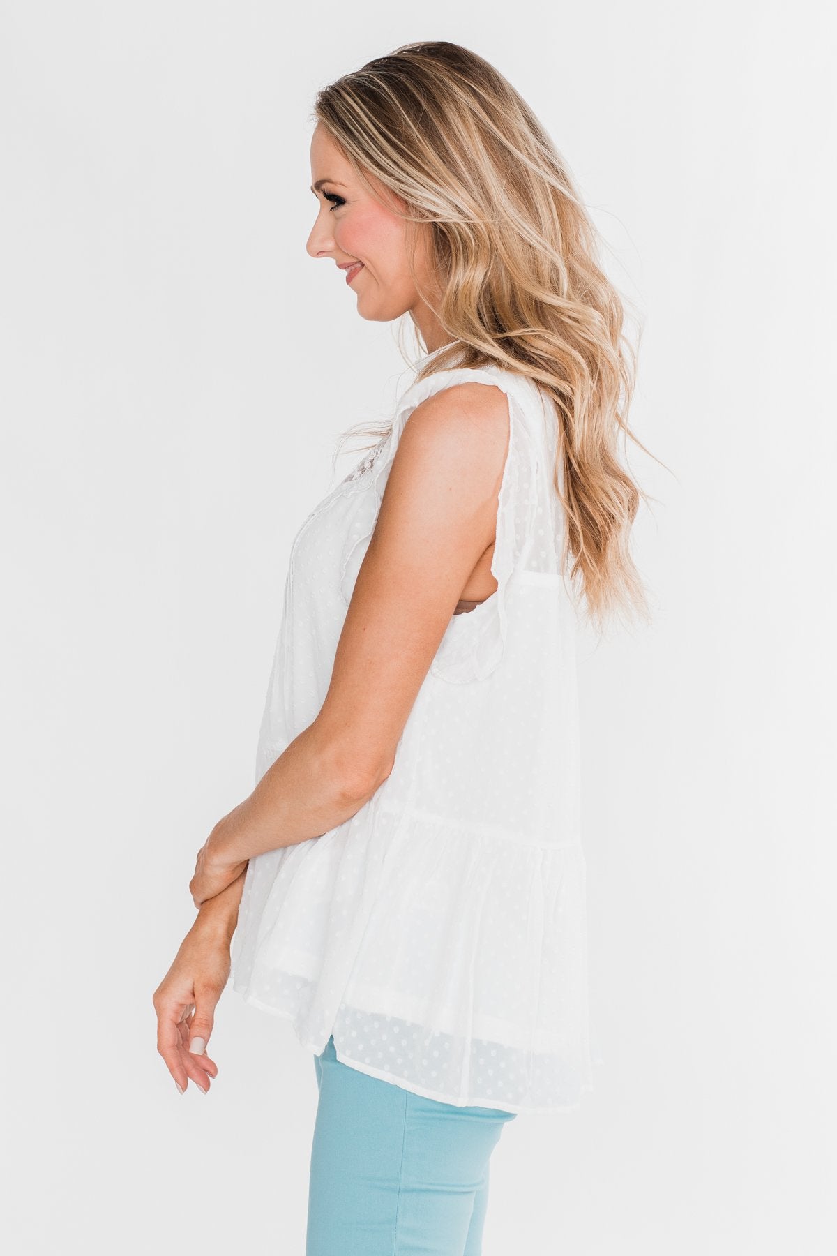 One & Only Lace Detail Sleeveless Top- White