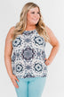 Dance With Me Geo Pattern Tank Top- Ivory & Navy