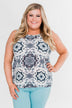 Dance With Me Geo Pattern Tank Top- Ivory & Navy