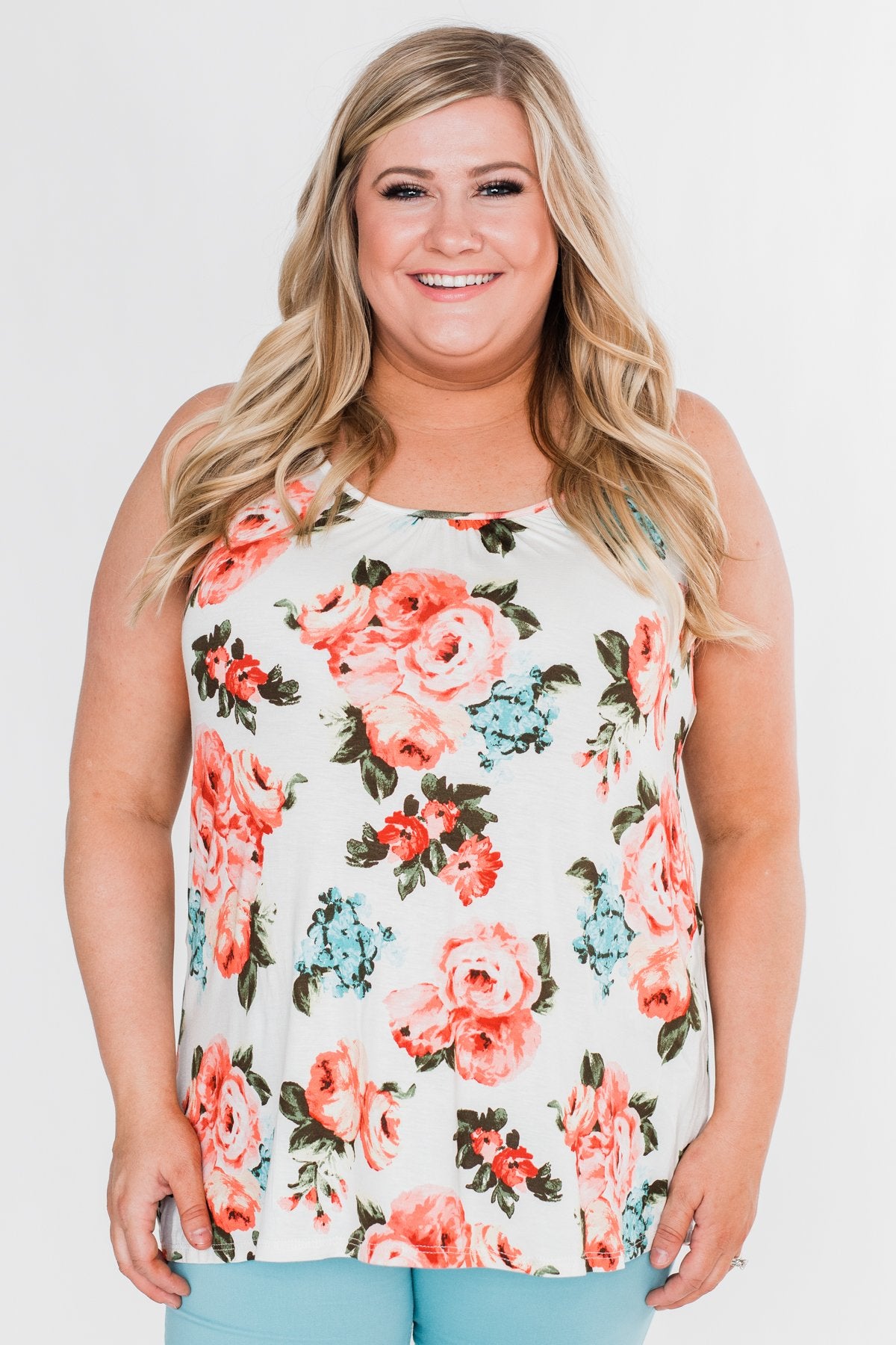 It's a Sweet Love Floral Tank Top-Ivory