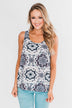 Dance With Me Geo Pattern Tank Top- Ivory & Navy