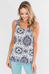 Dance With Me Geo Pattern Tank Top- Ivory & Navy