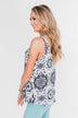 Dance With Me Geo Pattern Tank Top- Ivory & Navy