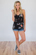 Night is Still Young Floral Racerback Tank Top- Black