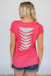 Torn Over You Lace Pocket Top- Watermelon
