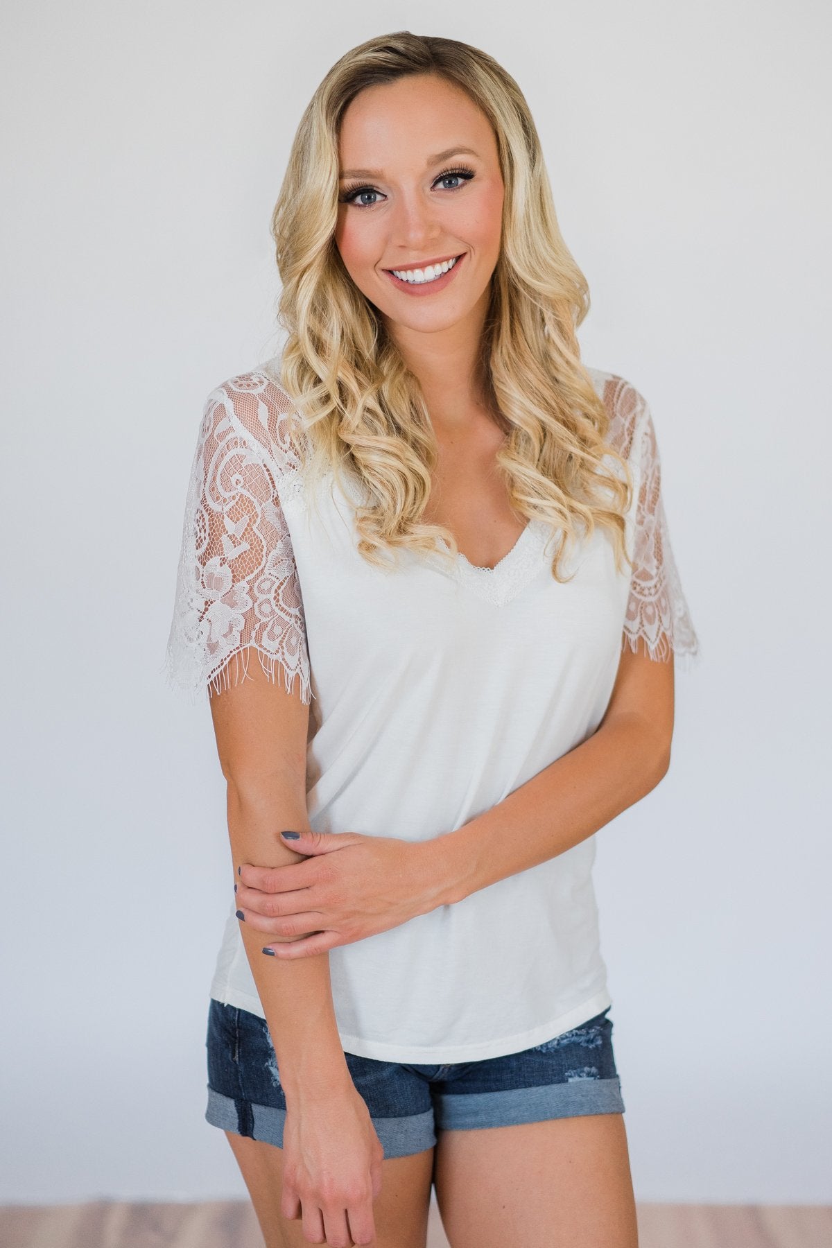 Flattering in Lace Top- Ivory