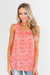 Doing Just Fine Aztec Tank Top- Coral