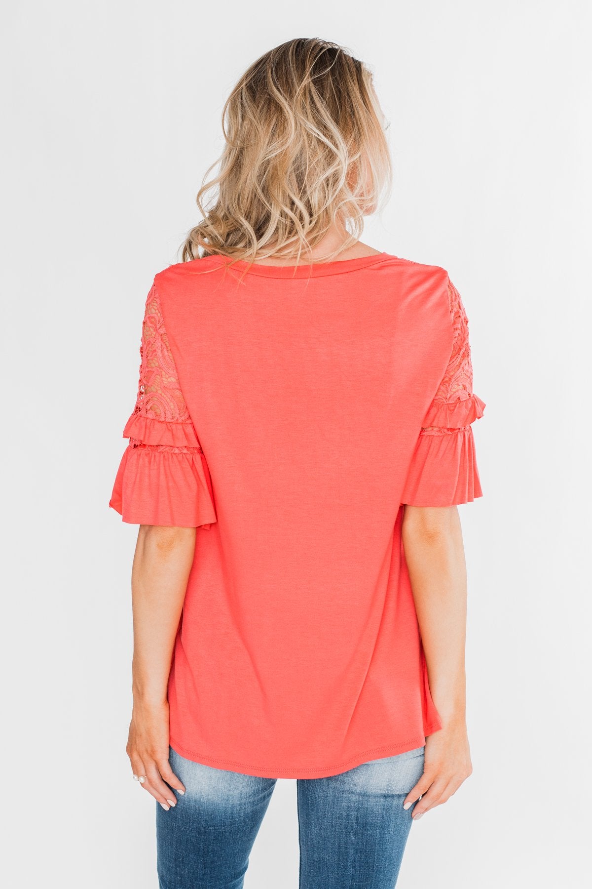 Part Of You Half Bell Sleeve Top- Coral