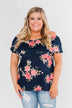 Island Beauty Off The Shoulder Floral Top- Navy