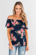 Island Beauty Off The Shoulder Floral Top- Navy