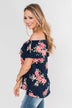 Island Beauty Off The Shoulder Floral Top- Navy