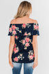 Island Beauty Off The Shoulder Floral Top- Navy