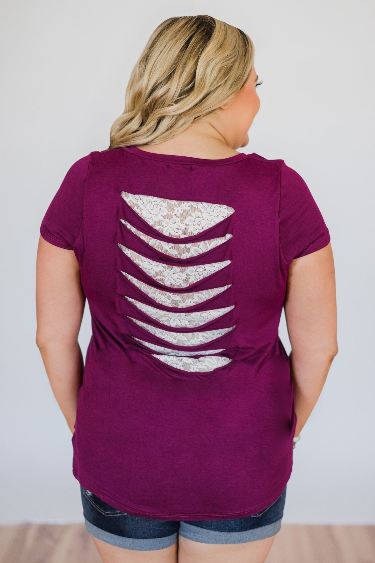 Torn Over You Lace Pocket Top- Magenta