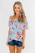 Island Beauty Off The Shoulder Floral Top- Sky Blue