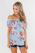 Island Beauty Off The Shoulder Floral Top- Sky Blue