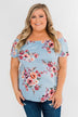 Island Beauty Off The Shoulder Floral Top- Sky Blue