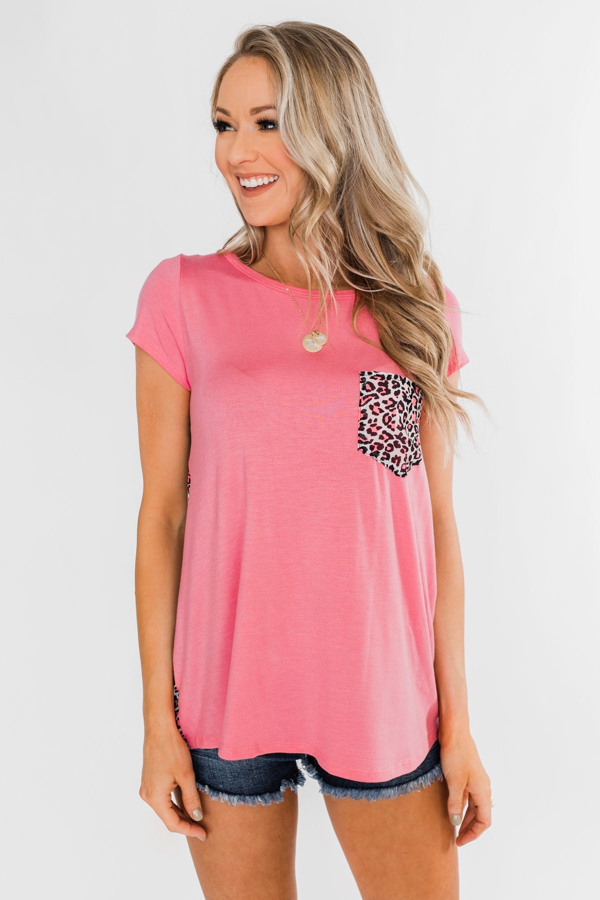 Feeling Fierce Leopard Pocket Top- Pink