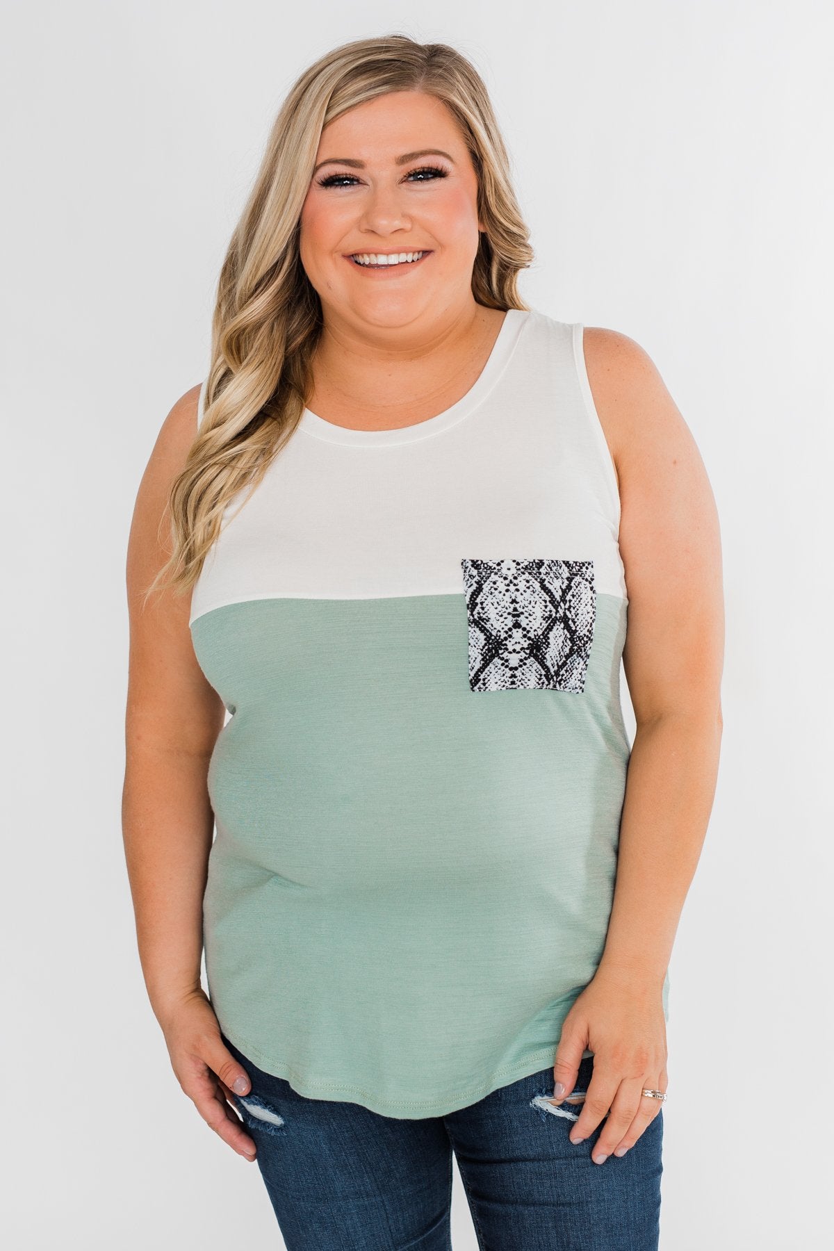 Have It All Color Block Tank Top- Slate Green