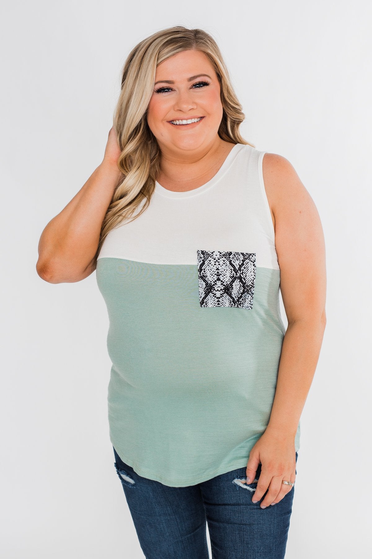 Have It All Color Block Tank Top- Slate Green