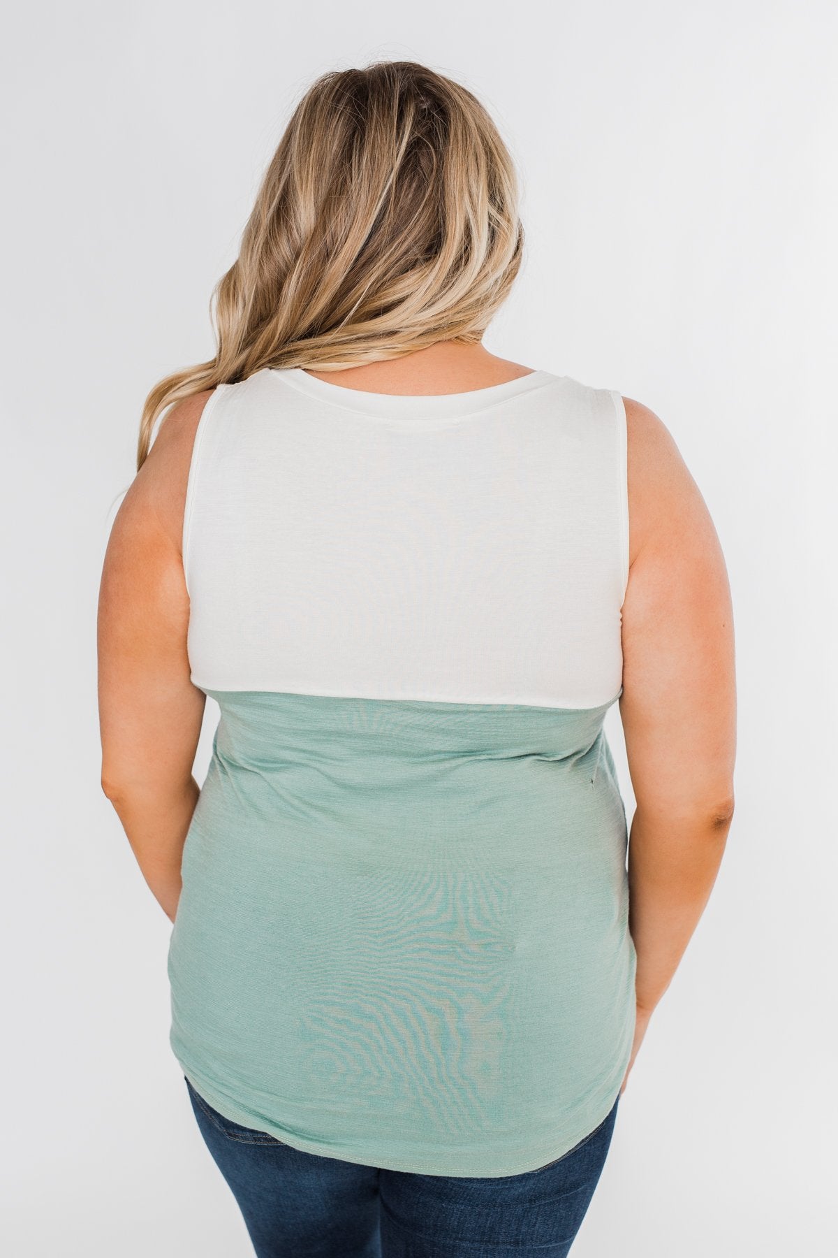 Have It All Color Block Tank Top- Slate Green