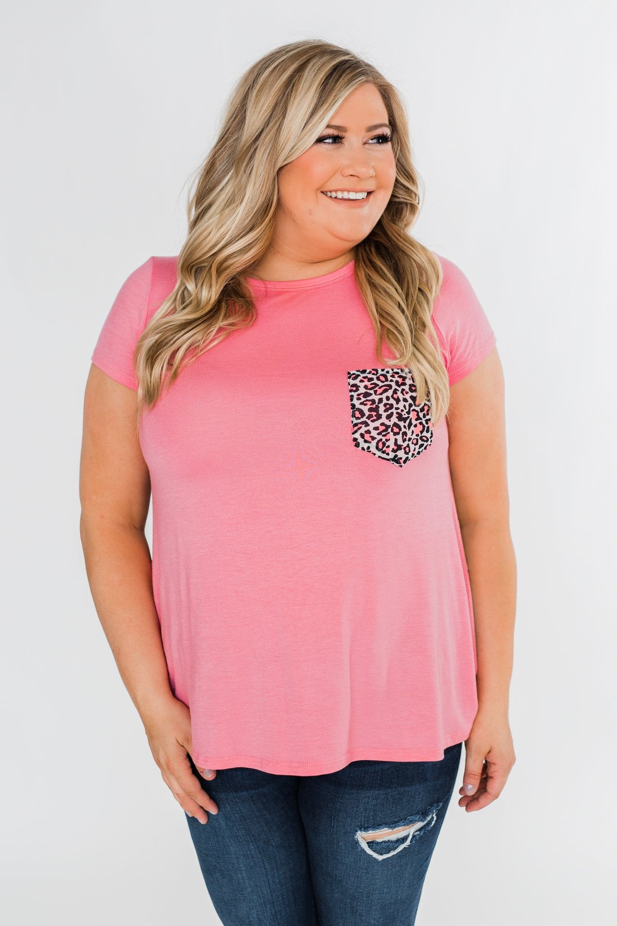 Feeling Fierce Leopard Pocket Top- Pink