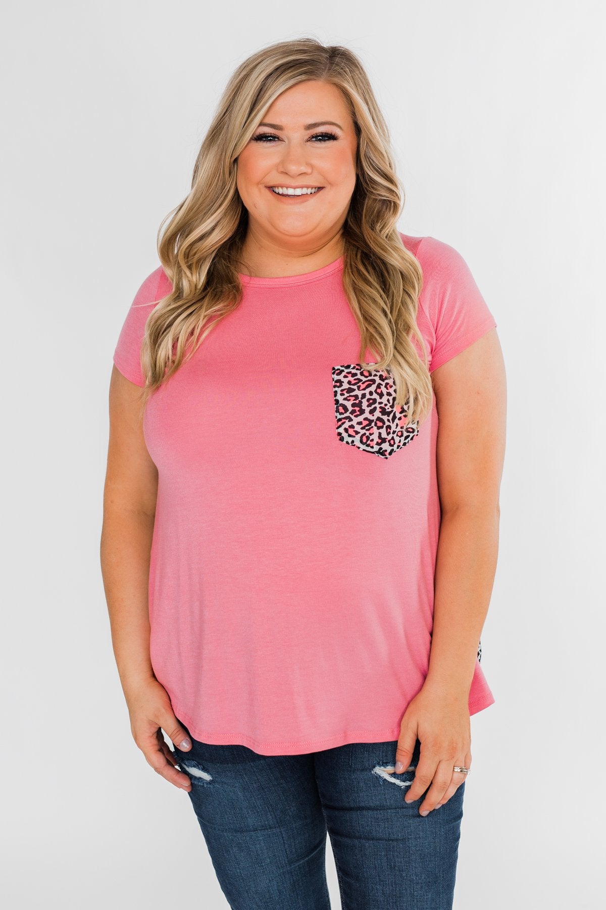 Feeling Fierce Leopard Pocket Top- Pink