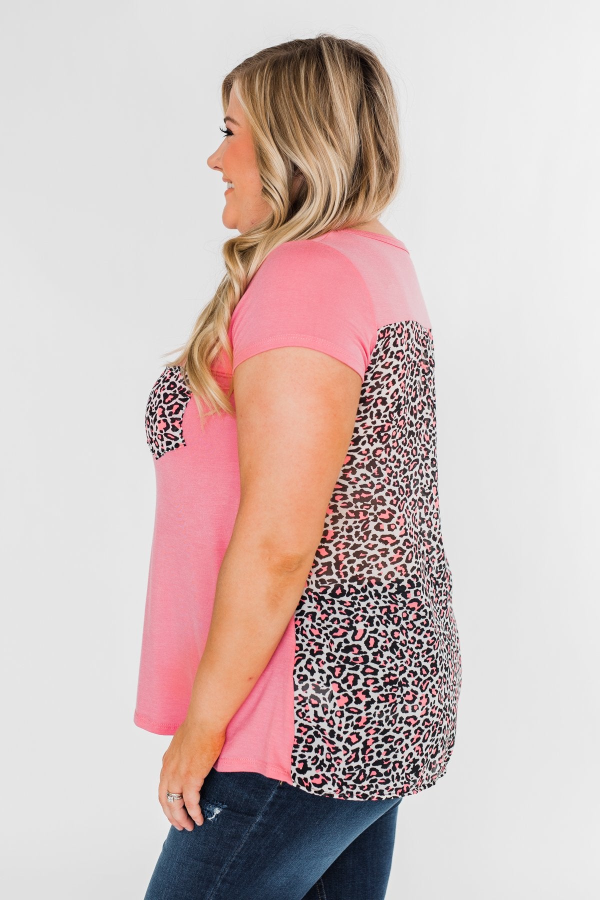 Feeling Fierce Leopard Pocket Top- Pink