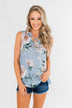 Sweet As Can Be Floral Tie Tank Top- Powder Blue