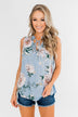 Sweet As Can Be Floral Tie Tank Top- Powder Blue