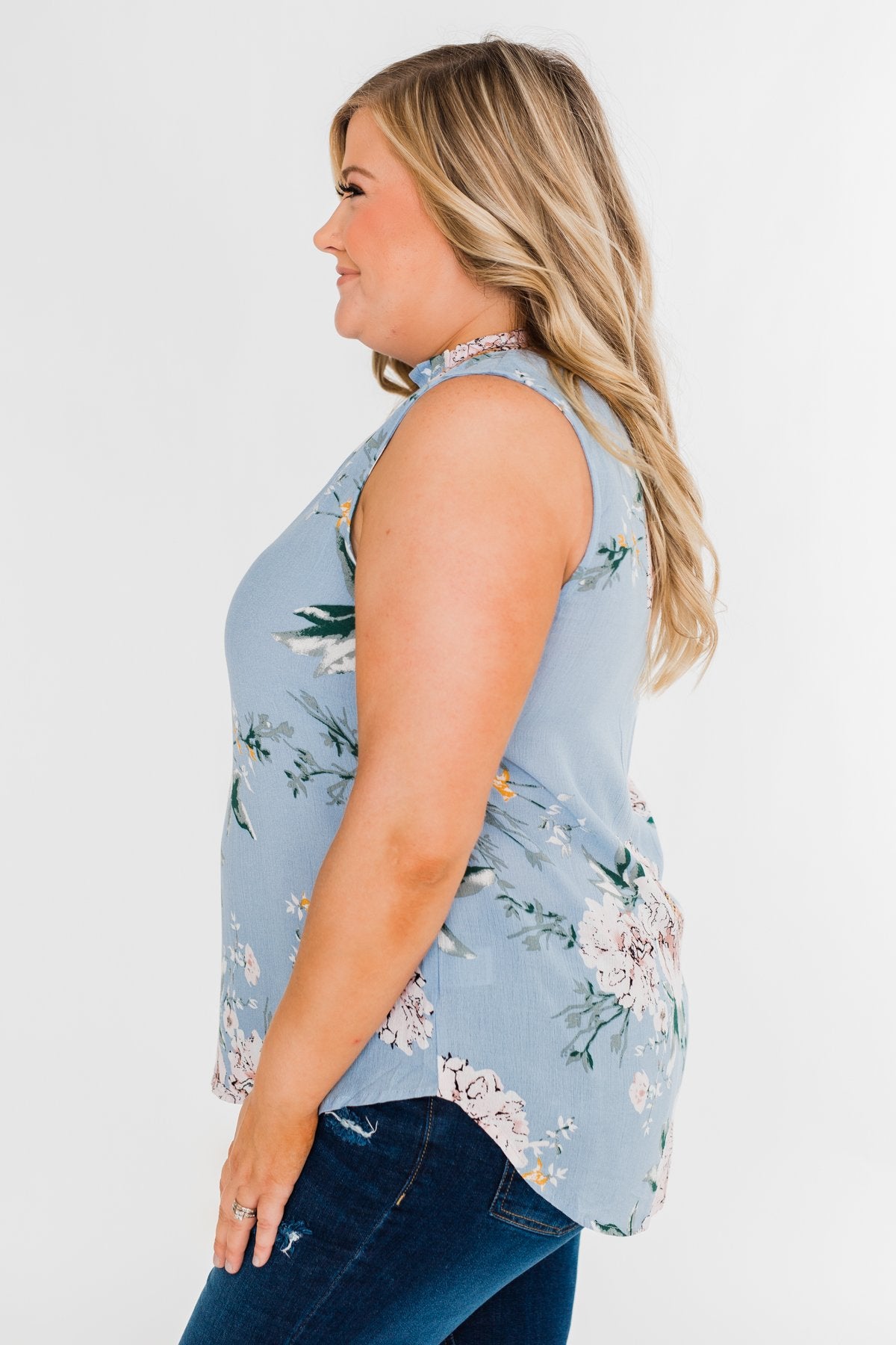 Sweet As Can Be Floral Tie Tank Top- Powder Blue