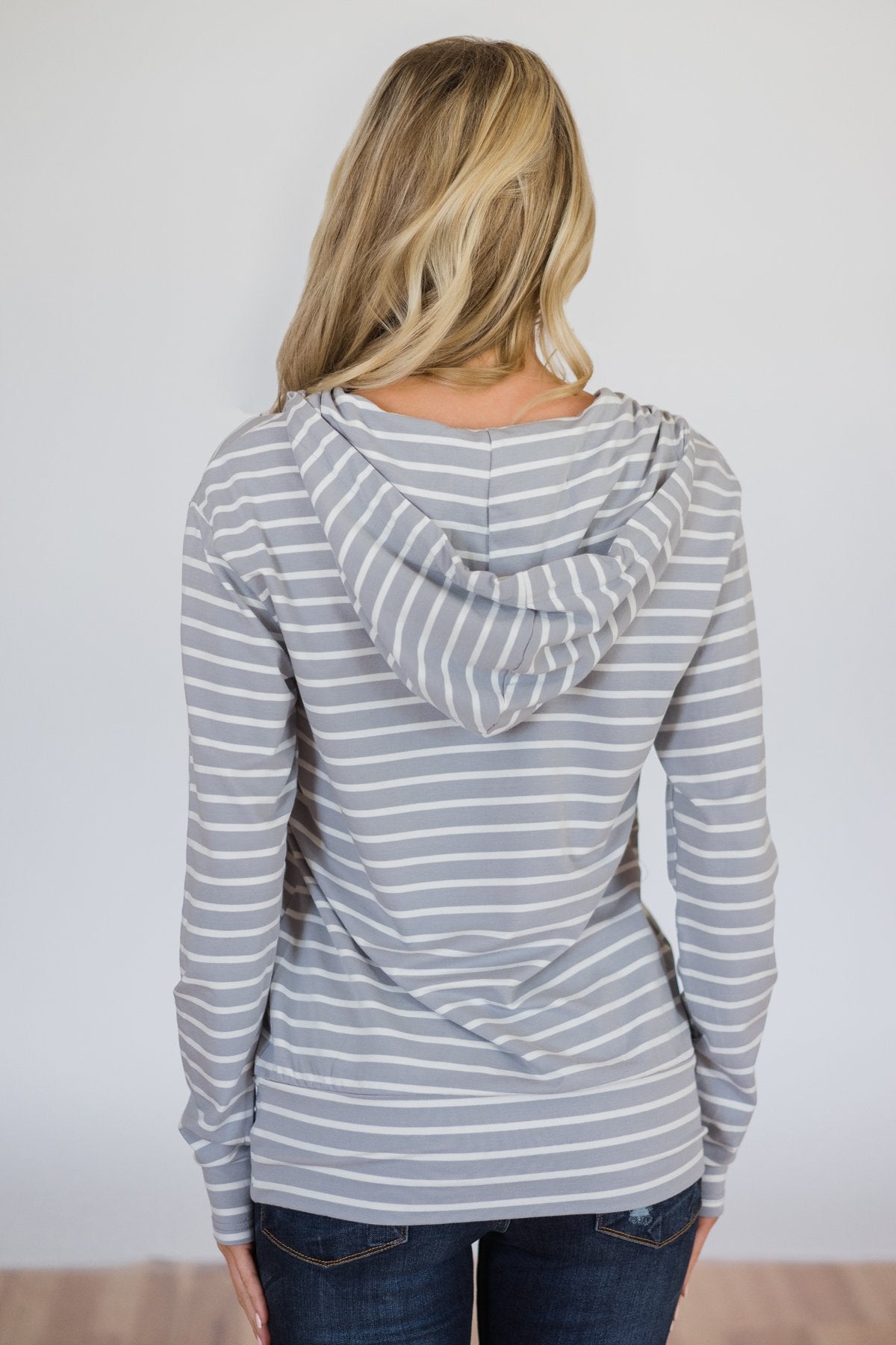 Half Zip Striped Ampersand Hoodie- Grey