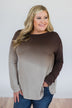 Taking it Easy Ombre Long Sleeve Top- Brown