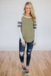 Comfy Color Block Pullover Sweater- Dark Sage