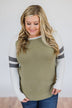 Comfy Color Block Pullover Sweater- Dark Sage