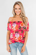 Tropical Oasis Off The Shoulder Floral Top- Fuchsia