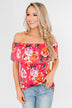 Tropical Oasis Off The Shoulder Floral Top- Fuchsia