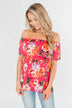 Tropical Oasis Off The Shoulder Floral Top- Fuchsia