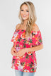 Tropical Oasis Off The Shoulder Floral Top- Fuchsia