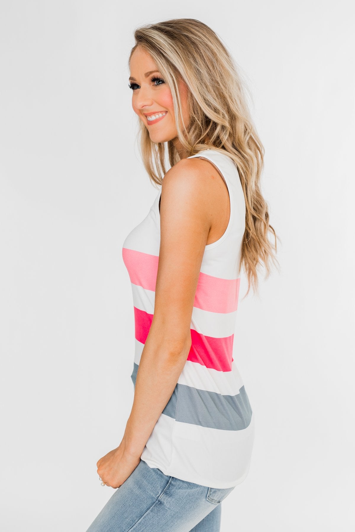 Summer Shades Tank Top- Pink & Ivory