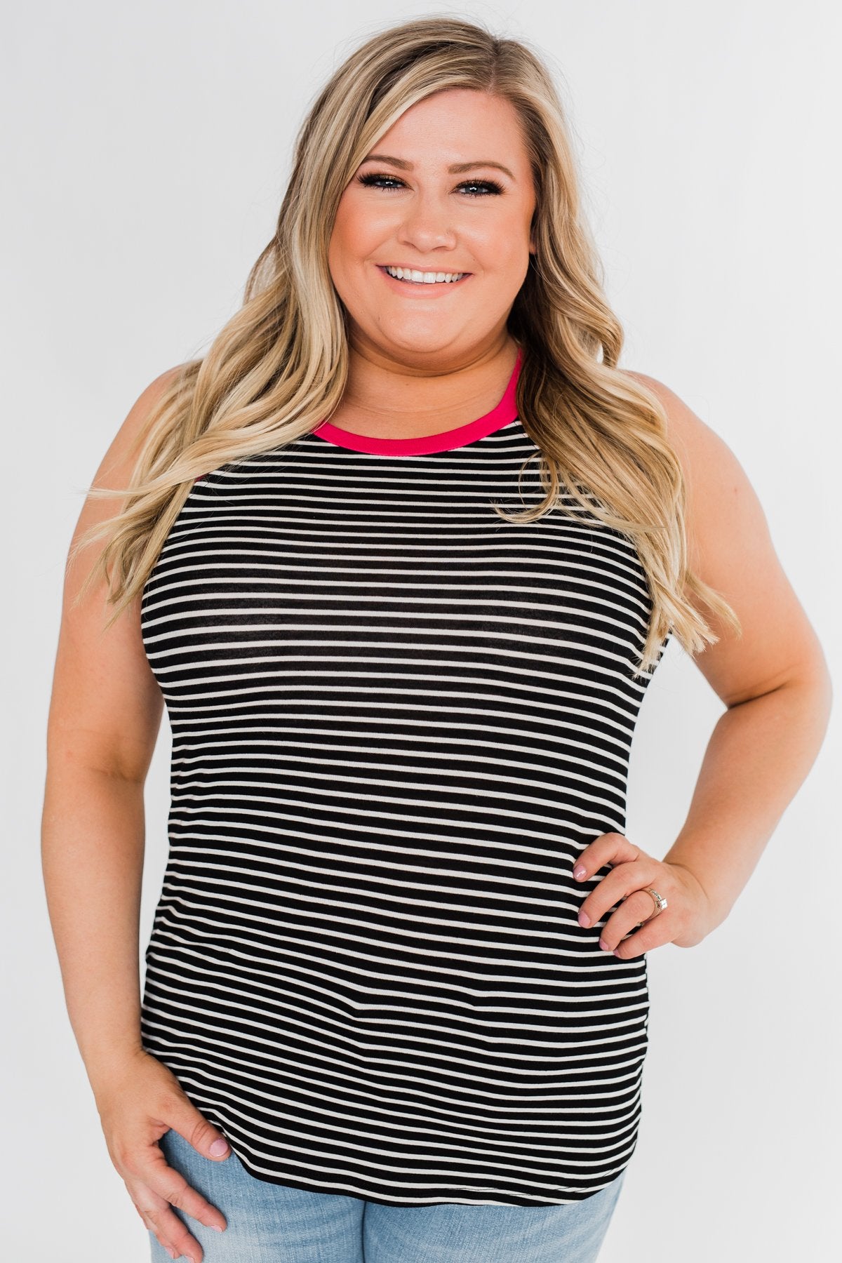 All I Need Striped Tank Top- Fuchsia & Black