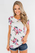 Take Your Time Floral Knot Top- White