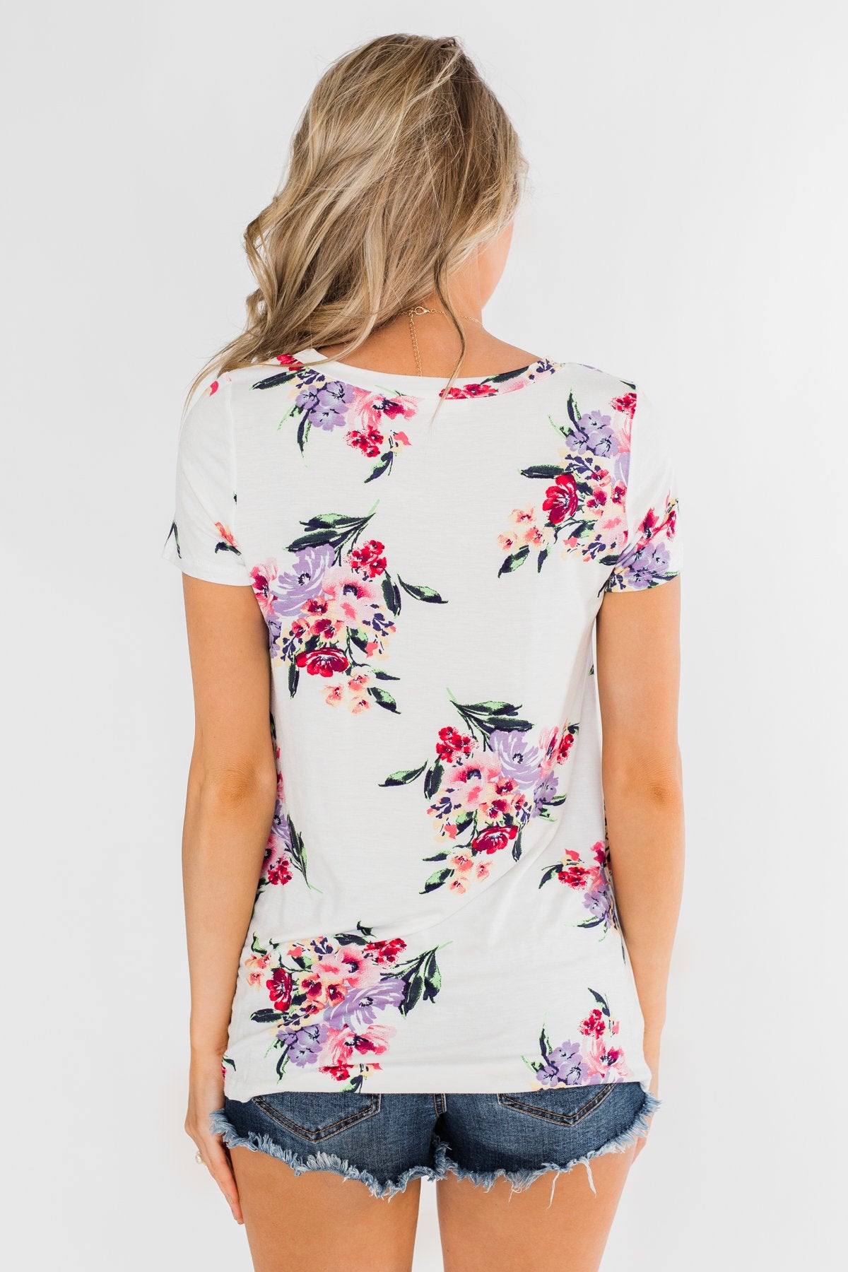 Take Your Time Floral Knot Top- White