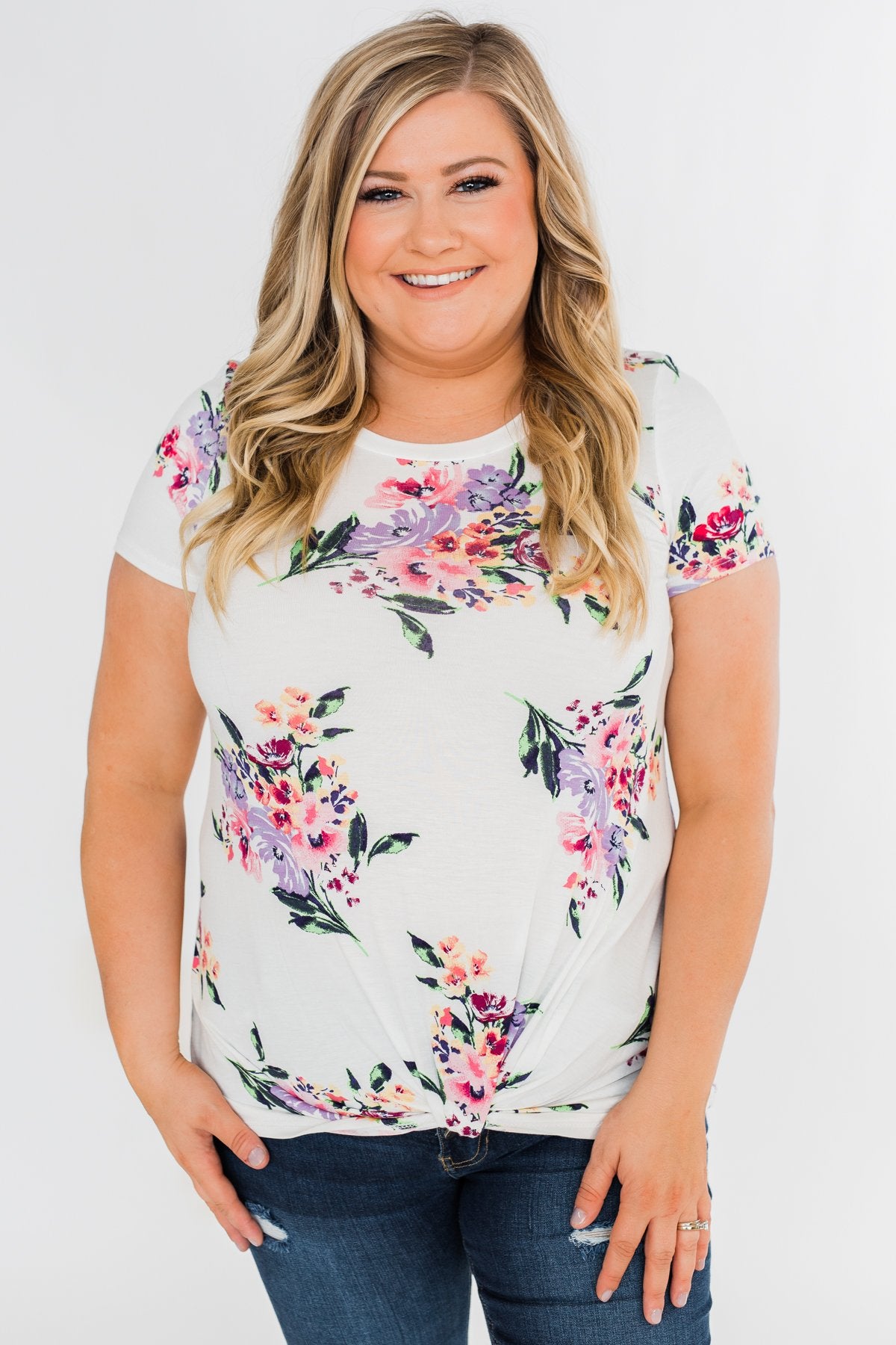 Take Your Time Floral Knot Top- White
