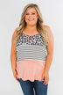 Leopard & Stripes Color Block Tank Top- Peach