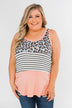 Leopard & Stripes Color Block Tank Top- Peach