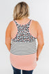 Leopard & Stripes Color Block Tank Top- Peach